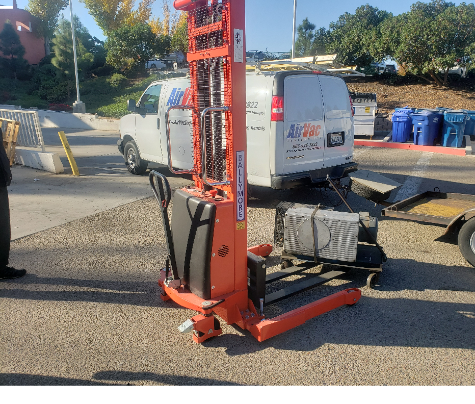 A picture of a vacuum pump being delivered to a customer in San Diego.